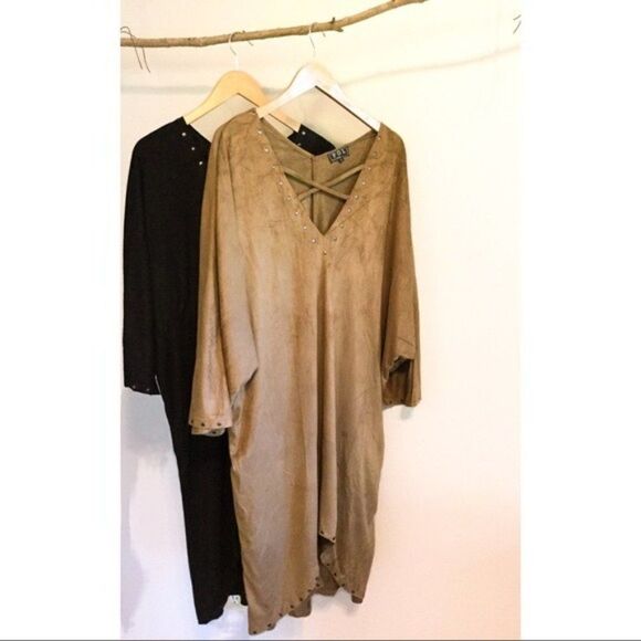 FAUX Suede Dress w Metallic Studded Trim - Picture 1 of 11